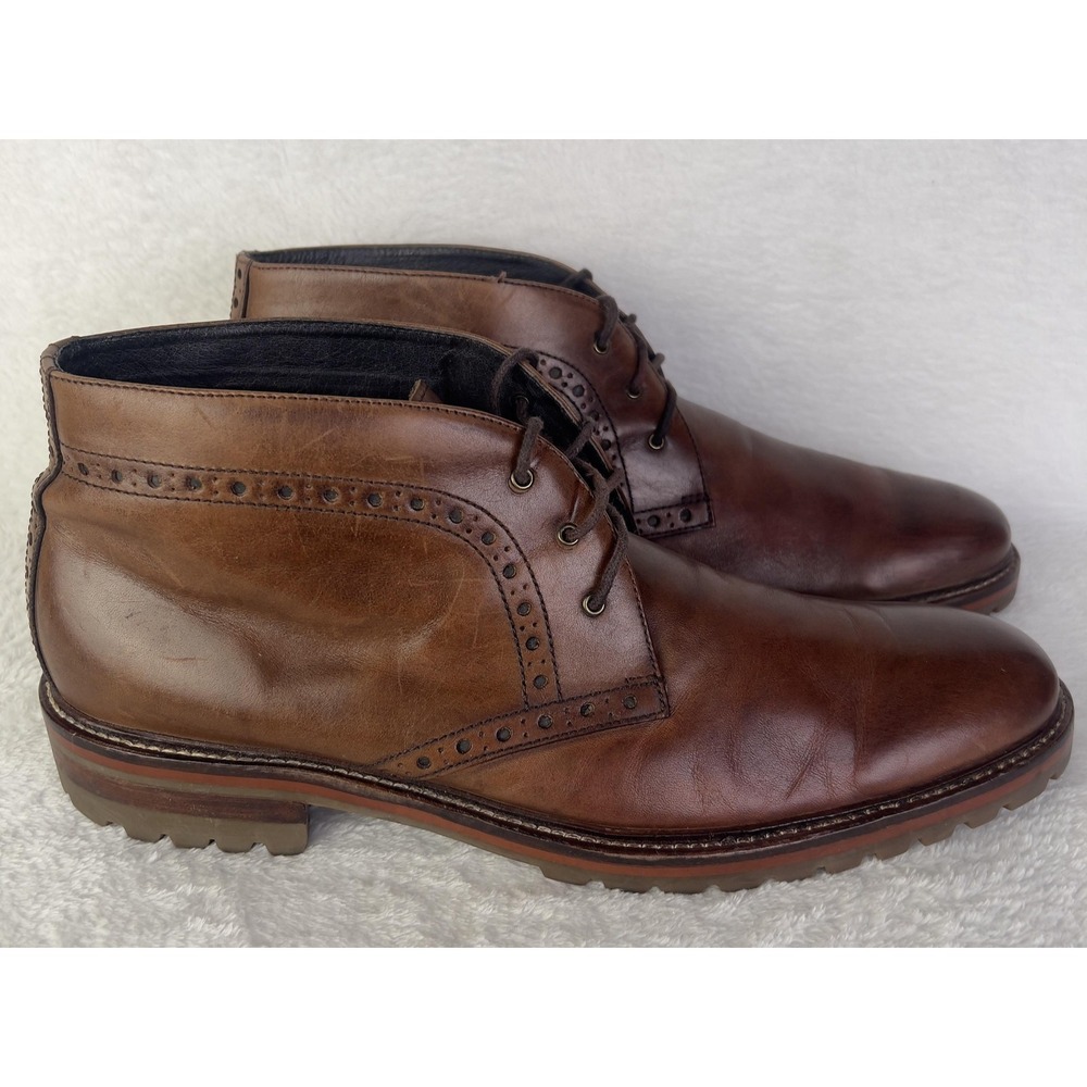 J&M 1850 Boots‎ Mens 13M Brown Leather Chukka Lace Up Brogue Ankle Casual
